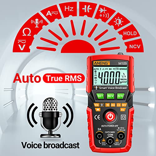 Aneng Pocket Multimeter Voice Broadcast Electrical Tester 4000Counts Ohm Meter For Ac/Dc Voltage,Current,Ncv,Resistance,Continuity,Capacitance,Diodes,Temperature Meansurement,Volt Meter For Automotive #TOP1