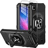 for Cloud Mobile Stratus C7 Phone Case with Tempered Glass Screen Protector,Military Grade Heavy Duty Shockproof Protective Cover,with Ring Kickstand for Cloud Stratus C7 (Black)