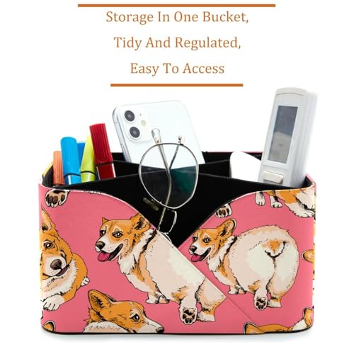 Organiseur de bureau Welsh Corgi à 4 compartiments et porte-crayons en bois - 3