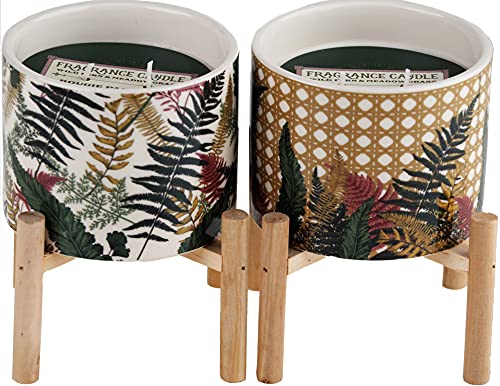 Temerity Jones Set Of 2 Fern Design Large Ceramic Scented Candle Pots In Display Stand