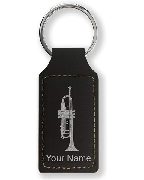 LaserGram Rectangle Keychain, Trumpet, Personalized Engraving Included