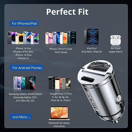 Image of USB C Car Charger Syncwire 90W [PD 45W & QC 45W] USB Car Charger Adapter Fast Charging [Super Mini & All Metal] Compatible with iPhone 15 /14 Pro Max Plus 13 12 Samsung S23 /S22 /21 Note 22, Pixel, iPad