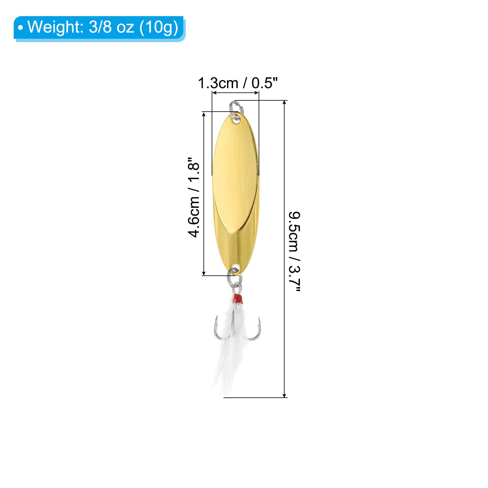 PATIKIL Fishing Spoons 3/8 oz 10g, 5Pcs Fishing Lures Casting Spoon Treble Hooks Jigs Hard Metal Spinner Baits for Freshwater Saltwater Salmon Bass, Gold Tone - Image 2