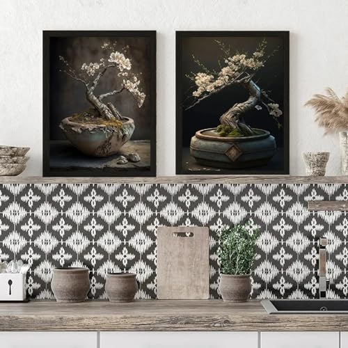Toile vintage de style chinois pour salon tableau de fleur avec cadre