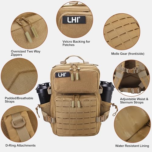 Image of LHI Tactical Military Backpack for Men 25L /45L Large Molle Army Assault Pack 3 Day Hiking Rucksack With Bottle Holder