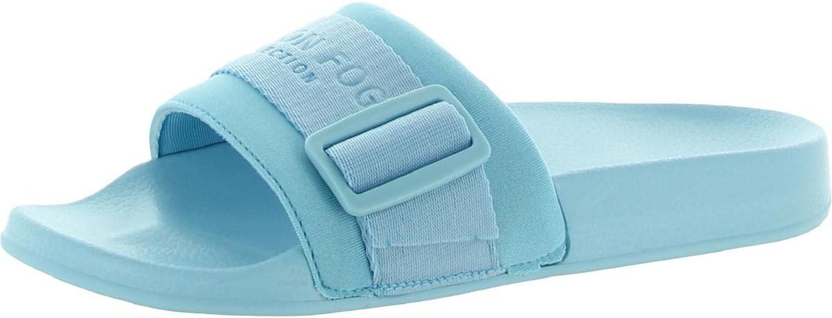 LONDON FOG Womens Skyden Sherpa Pool Slide Sandals Open Toe House Indoor Outdoor Shoes Sandals blue 7