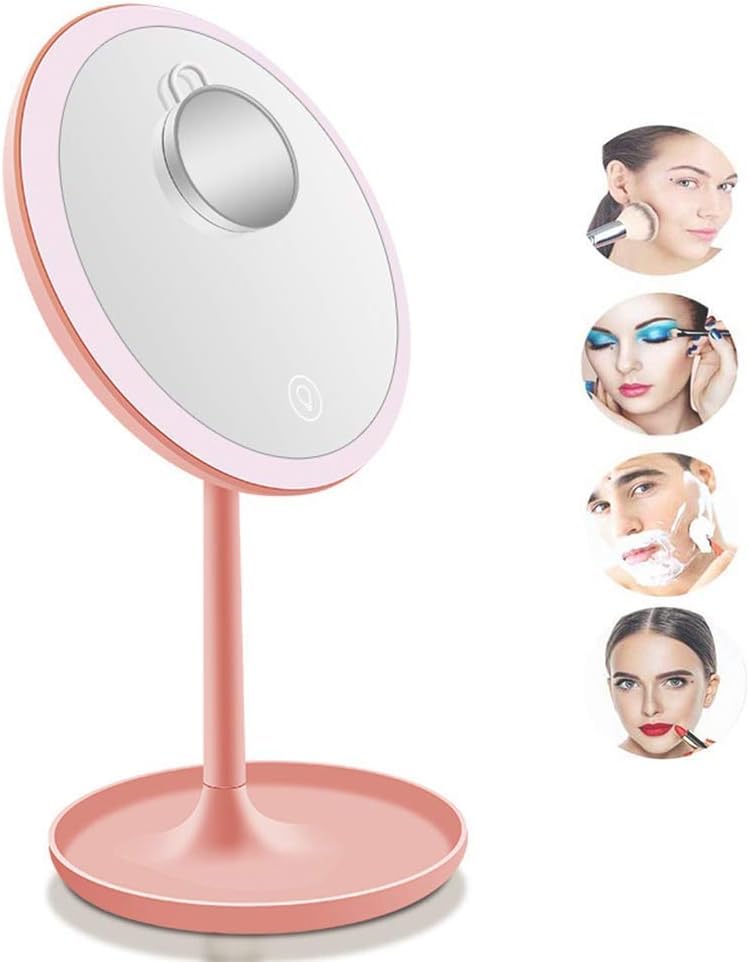 Miroir de courtoisie sur pied 8 pouces grossissant 5X avec lumières variables pour table