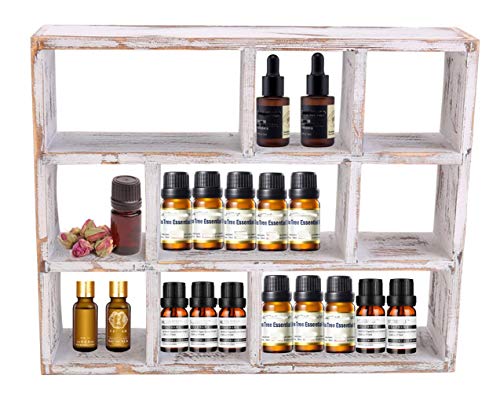 iClosam Square Floating Shelf, 15-Inch 9-Compartment Wood Wall Mounted & Freestanding Shelf Display Stand for Crystal, Essential Oil Hanging Storage Shelf Wall Home Decor