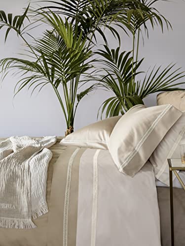 Parure de lit double en coton satiné anti-plis et macramé durable - 3