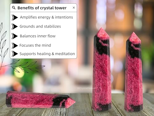 Image of Crystal Heaven Certified Rhodonite Crystal Tower Obelisk Point For Chakra, Healing And Balancing - Aaa Grade Original Certified Gemstone Agate For Reiki Meditation Yoga Spiritual (3-4 Inches)