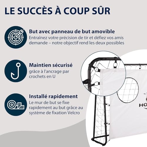 HUDORA But de football Hornet 180 avec cible - Goal de football extérieur pour enfants & adultes - But avec filet amovible & deux trous de tir renforcés – vue 3