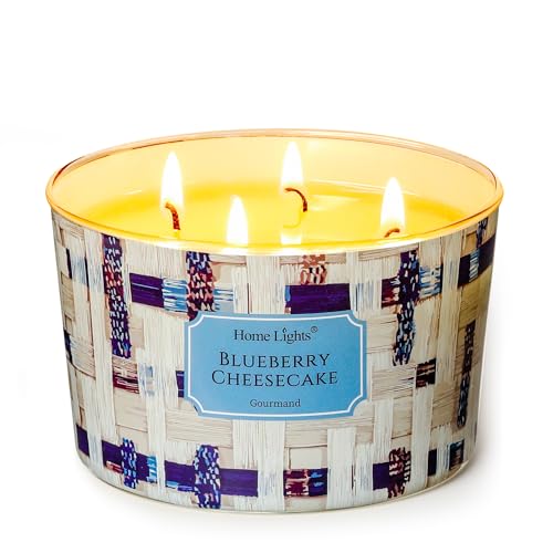 HomeLights Velas perfumadas para mujer y hombre, frascos de 18oz, aromaterapia, vela de 4 mechas, ideal para decoración y regalos con un estilo rústico y moderno, tarta de queso con arándanos