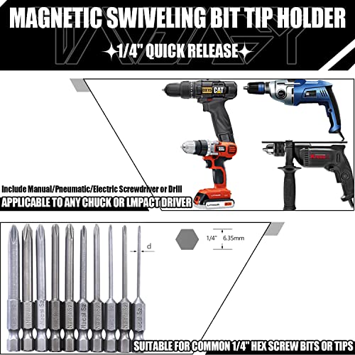 Tandagy 5 Pcs Magnetic Swiveling Bit Tip Holder 1/4" Pivot Drill Bit Holder 20° Angle Rotary Pivoting Bit Tip Holder Quick Release Flexible Screwdriver Bit Holder For Tight Spaces Or Corners #TOP3