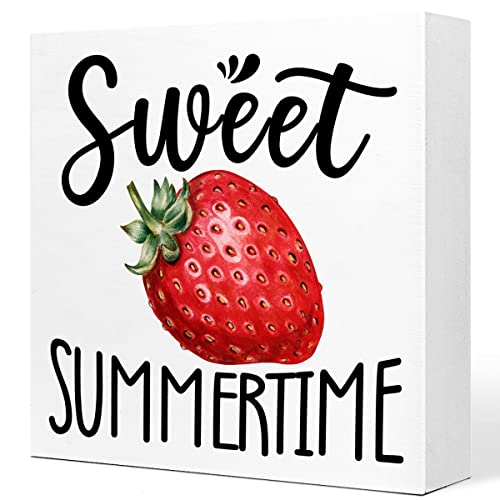 Summer Desk Decor,Sweet Summertime Wooden Plaque Sign Desk Decor,Rustic Strawberry