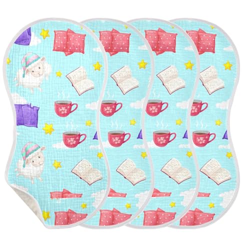 2 Pack Baby Burp Cloths, Soft Absorbent Burping Cloths for Babies, Cotton Milk Spit Up Rags, Large Size for Newborns, Baby Boys and Girls (Sheep Nightcap Pattern)3