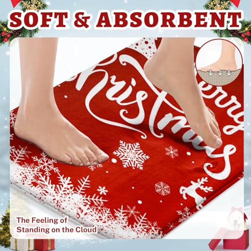 Tapis de bain Merry Christmas rouge lavable et antidérapant - 6