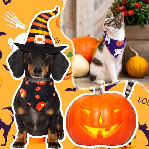 Image of Abbylike 50 Pcs Halloween Dog Bandanas Bulk, Pumpkin Ghost Bat Skull