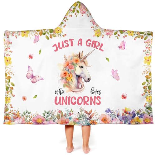 Image of Unicorn Hooded Bath Towels for Girls,Soft Cotton Swimming Shower Beach Blanket (Unicorn)