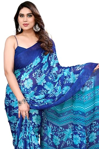 Image of MIRCHI FASHION Saree for Woman Chiffon Floral Printed | Lightweight All-Day Comfortable Women's Sari with Unstitched Blouse Piece (Available in 30 Colors)