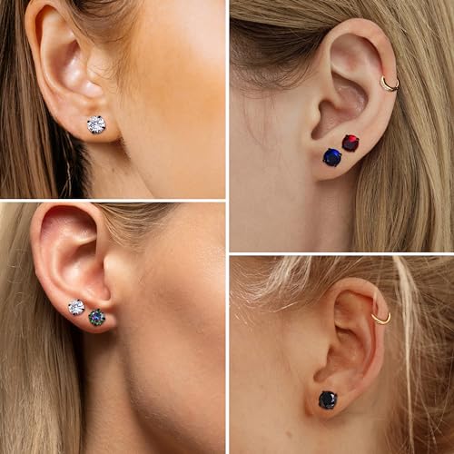 YADOCA 5Pairs Threadless Flat Back Earrings for Men Women Hypoallergenic Surgical Stainless Steel Earrings Studs Rainbow Cubic Zirconia Piercing Sleeper Earrings Set for Cartilage Black Tone4
