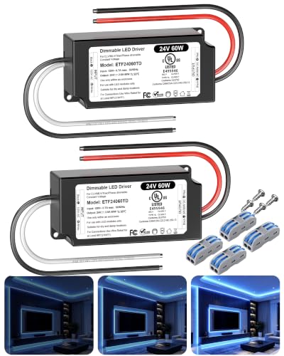 24V Dimmable LED Driver 60W,UL&amp;FCC Listed Class 2 Triac 2 Pack