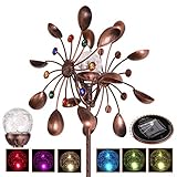 ZENY Solar Wind Spinner Multi-Color LED Lighting by Solar Powered Glass Ball with Kinetic Wind Aculptures Dual Direction Decorative Lawn Ornament Wind Mill