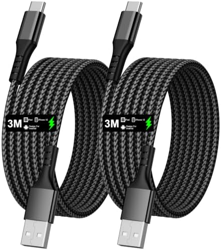 USB-C Kabel [2 Stück, 3m] – 3,1A Schnelllade- Sync-Kabel aus Nylon | Kompatibel mit Samsung S10/S9/S8, Huawei P30/P20/Mate 20, Sony Xperia & mehr