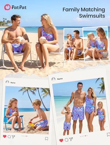 Image of PATPAT Family Matching Swimsuits: Mommy and Me One Shoulder Colorblock Bathing Suits One Piece Swimwear Sets