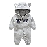 [Fairy Baby] エルフ ベビー ベビー服 ロンパース フード付き クマ耳 長袖 秋冬防寒着 12M グレー