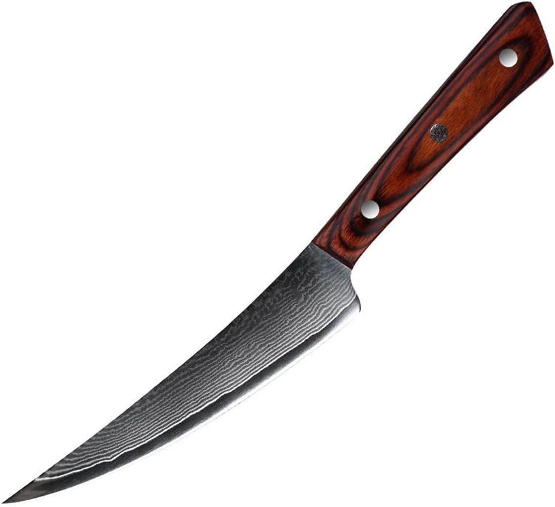 Damascus Steak Knives Set of 6,VG10 Damascus Kitchen Knife Set with Pakka Wood Handles,Non Serrated Steak Knives,Razor-Sharp Dinner Knives - Ideal for Table Dinners and Fruit Pairing