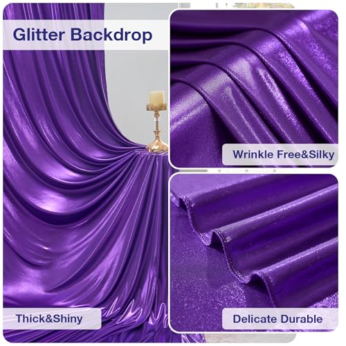 Image of 20x10 ft Wrinkle Free Purple Sequin Backdrop Curtain for Parties,Thick Not Fall-Off Glitter Backdrop Drapes,4 Panels 5x10ft Shimmer Photo Back Drop Cloth for Wedding Birthday Photography Background