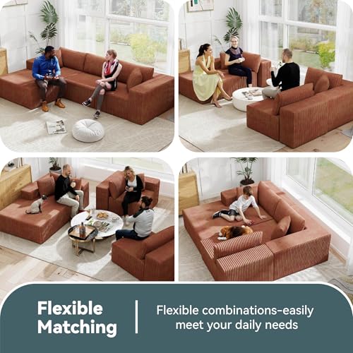 Image of Cloud Modular Sectional Sofa with L-Shaped Chaise, Orange | Deep Seat