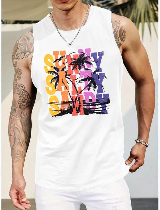 Beach Tank Tops Mens Sleeveless Palm Tree Graphic Shirts Muscle Workout Tank Top Summer Vacation Shirt - Image 3