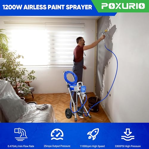 Image of 1200W Airless Paint Sprayer, 3300PSI High Efficiency Paint Sprayer Gun, Fine and Even Painting Effect, Extension Rod, Indoor Paint Sprayer for Home Interior & House Exterior DIY Painting Projects