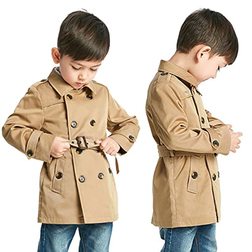 Julymens Kids Boys Girls Trench Jacket Double Breasted Classic Belted Khaki Toggle Peacoat4