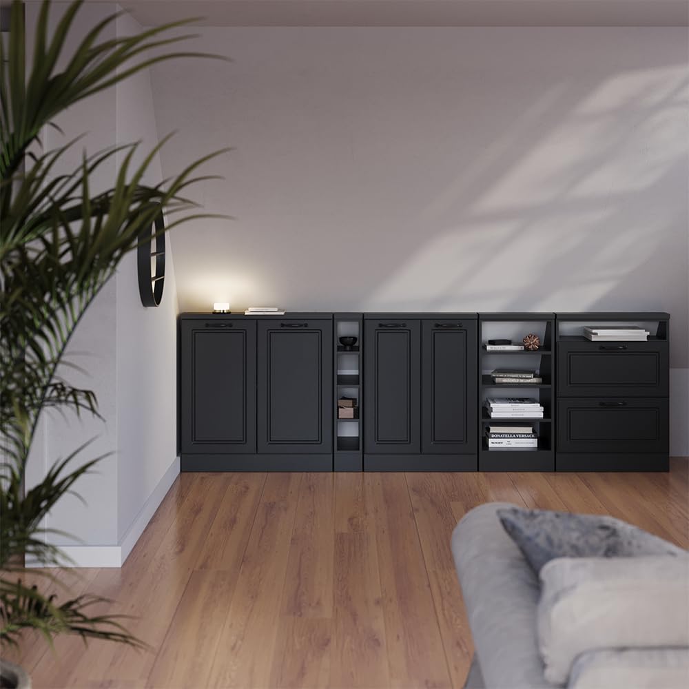 Vicco Ensembles de Meuble de Rangement sous Pente Rion, Anthracite Campagne/Anthracite, L140 x P46 cm Lot de 2, Gain de Place pour Les pièces mansardées