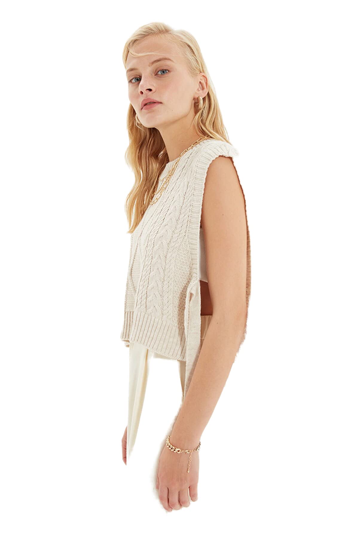 Trendyol Women Regular fit Basic Crew Neck Knitwear Sweater Stone