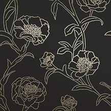Tempaper Black & Metallic Gold Peonies Removable Peel and Stick Floral Wallpaper, 20.5 in X 16.5 ft, Made in the USA