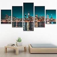 SIGNWIN 5 Panel Canvas Wall Art City Illuminations for Home Decorations Ready to Hang - 60