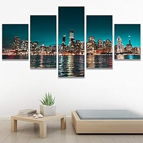 SIGNWIN 5 Panel Canvas Wall Art City Illuminations...