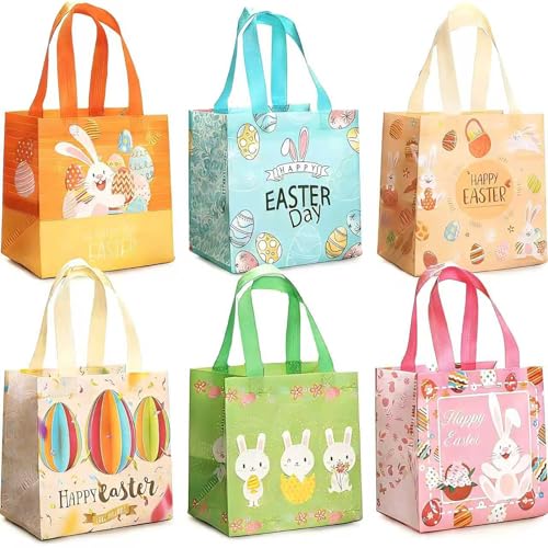 YUNNINGMENG 6 Stück Geschenktüten Ostern Ostereiersuche Taschen mit Griffen Oster Leckerei Taschen multifunktionale Non-Woven Ostertaschen zum Verpacken von Geschenken Eiersuche Partyzubehör