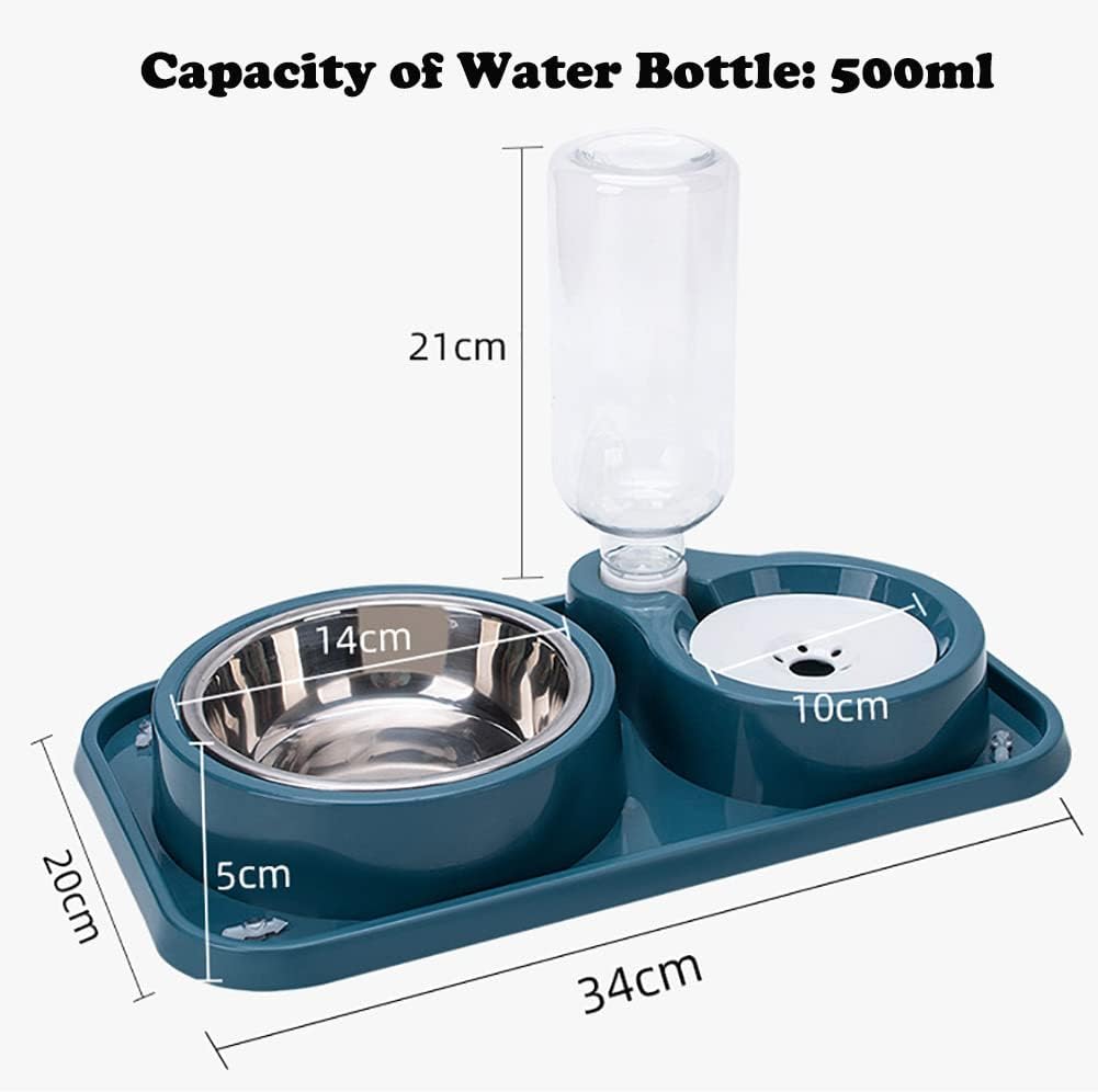 Love Dream Double Dog Cat Bowls, Anti-Slip Pet Food and Water Bowl Set | Automatic Gravity Water Dispenser Bottle Detachable Stainless Steel Bowl No-Spill for Indoor Cats Dogs Puppy Kitten Rabbit