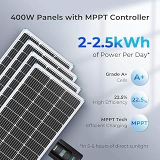 Renogy 400 Watt 12 Volt Premium 4 Pcs 100W Panel+40A MPPT Charge Controller+ Bluetooth Module Fuse+ Mounting Z Brackets+Adaptor Kit +Tray Cables Set, 400W, Grid 12V Solar Power System