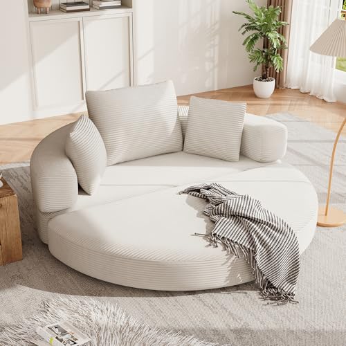 Yihomfy Canapé Lit 2 Places Convertible - Canapé Modulable Rond 2-en-1 avec 3 Coussins, Canapé Compressé Tissu Velours Côtelé, pour Appartement, Salon et...