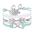 Blue Multilayer Owl Leaves and Infinite Charms Handmade White Leather Bracelets with Bird Wrap Braid Bangle For Women
