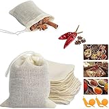 Memotoo 50Pcs Unbleached Cotton Tea Bags, Reusable Drawstring Tea Bag for Cooking Soup, Empty Natural Organic Tea Infuser Bag for Coffee Tea Bone Broth (3.2 x 2.4 inch)