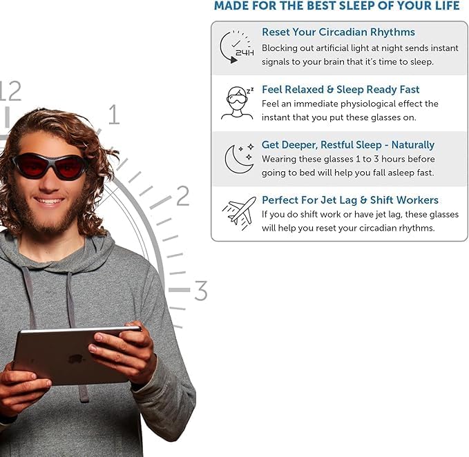 Sleep Savior Deluxe Ultra with Head Strap - Red Night Glasses - Red Light Glasses for Better Sleep