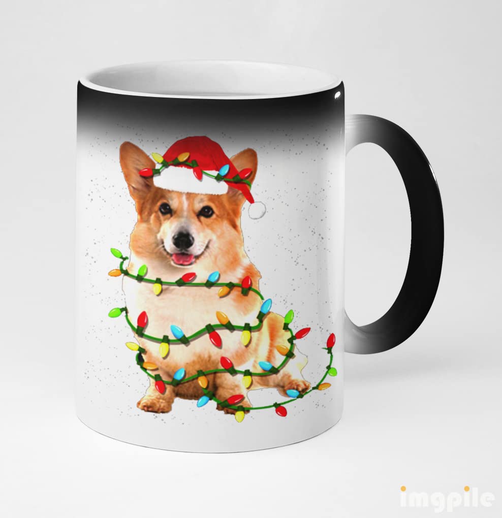 325 ml Classic Designs Ceramic Printed Magic Coffee Mug - Corgi Christmas Lights
