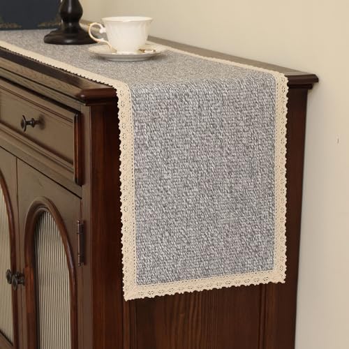 Sceous Boho Cheesecloth Table Runner: Gray Handwoven Cotton Dresser Cover Top Protector for Bedroom Furniture, Non-Slip Farmhouse Dresser Scarf Runner(12x48 inches)