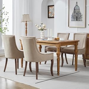 Modern Dining Chairs Set of 4, High Back Dining Chairs Side Chairs with Solid Wood Legs, Upholstered Fabric Dining Room Chairs for Dining Room Kitchen, Beige Modern Dining Chairs Set of 4 High Back Dining Chairs Side Chairs with Solid Wood Legs Upholstered Fabric Dining Room Chairs for Dining Room Kitchen Beige